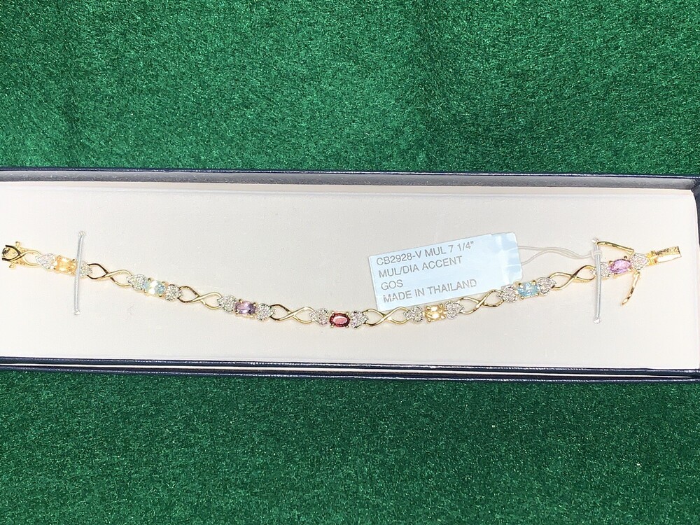 HAN Diamond Accent Amethyst Garnet Topaz .925 Tennis Bracelet